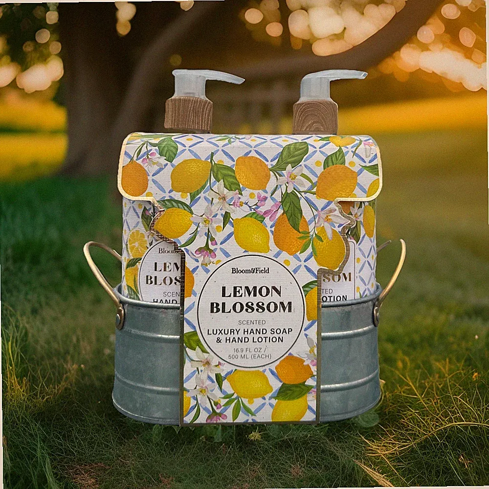🆕3 PC SET ~ BLOOM & FIELD🍋 LEMON BLOSSOM 🌼SOAP, LOTION & CADDY HAND CARE SET