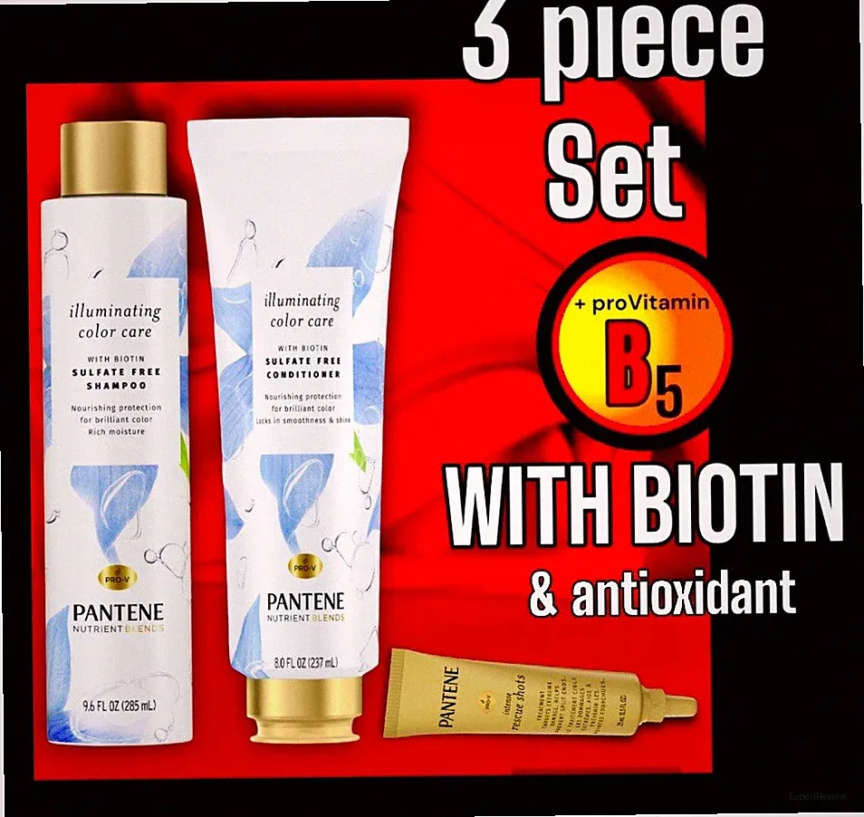 3pc Pantene Color Care Kit With Biotin: Shampoo,Conditioner & Rescue Repair Shot