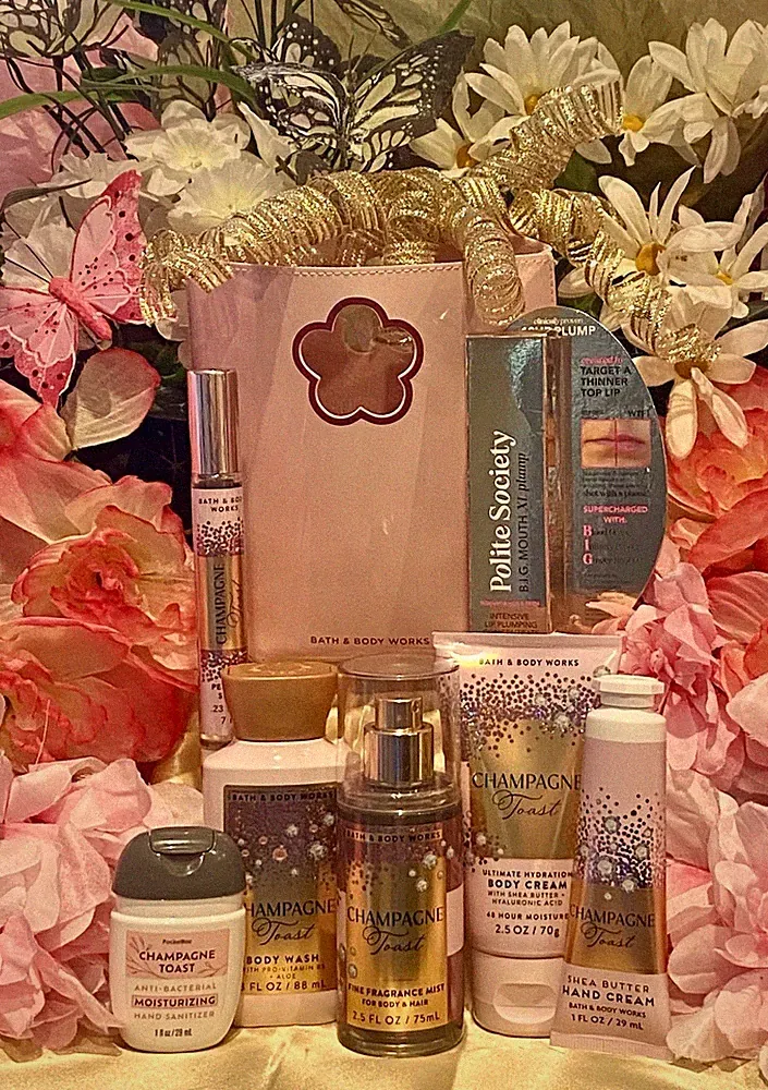8 Pc Gift SET Bath & Body Works Champagne Toast Travel Size w/Perfume EDP, New