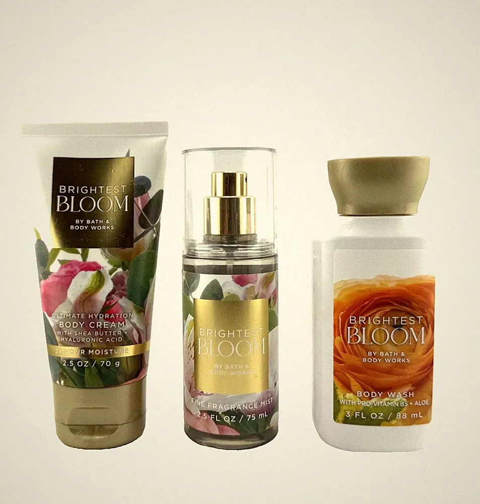 Bath & Body Works Brightest Bloom Fragrance Mist, Body Cream & Body Wash 3pc Set