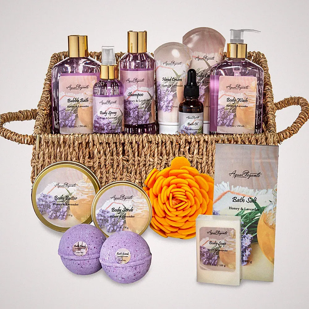 Bath Spa Gift Set (Aqua Elegante) - Luxury Basket With Honey & Lavender
