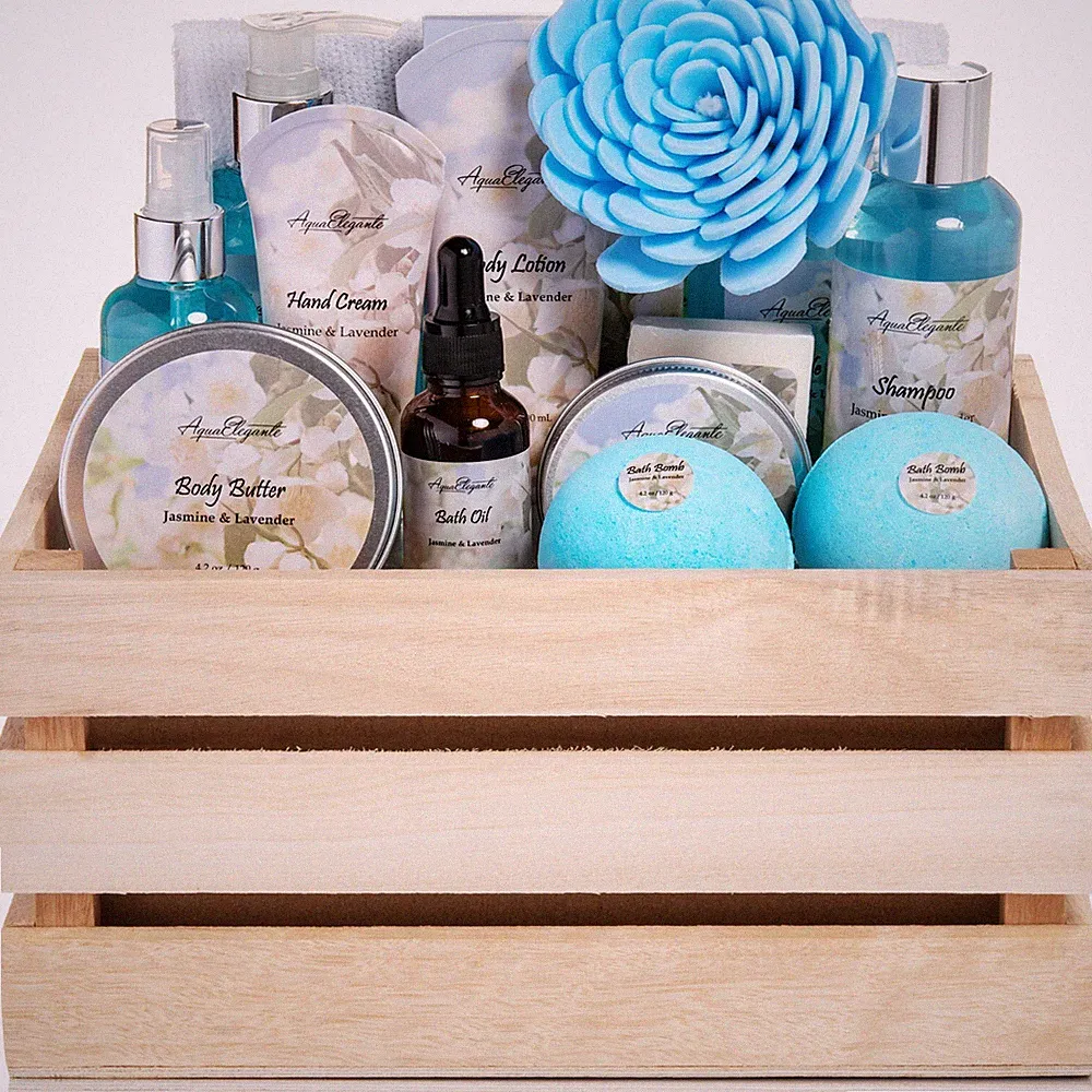 Luxury Spa Gift Basket (Aqua Elegante) - Bath Set With Jasmine & Lavender